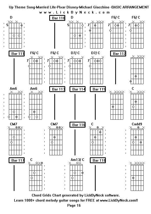 Chord Grids Chart of chord melody fingerstyle guitar song-Up Theme Song-Married Life-Pixar Disney-Michael Giacchino -BASIC ARRANGEMENT,generated by LickByNeck software.